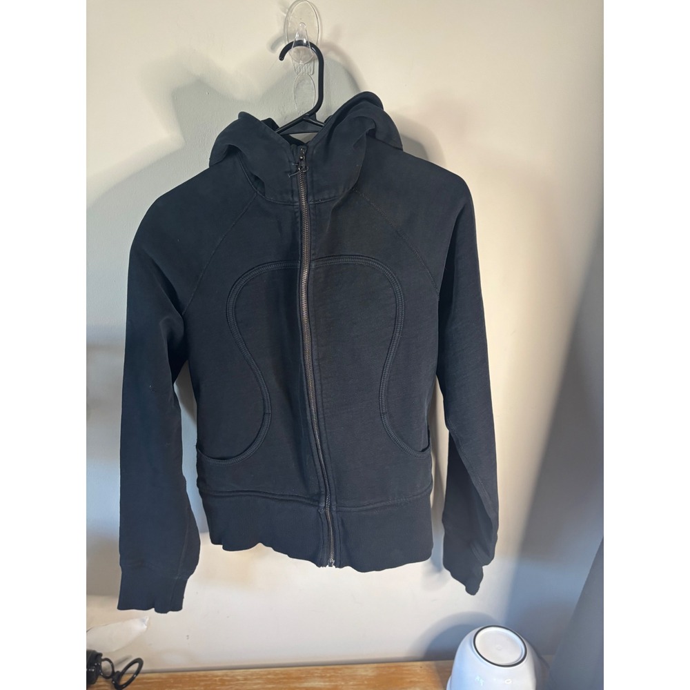 Lululemon OG Scuba Full Zip Hoodie Black Heavy Fleece Sweatshirt Logo Hood SZ 10 - Picture 3 of 6